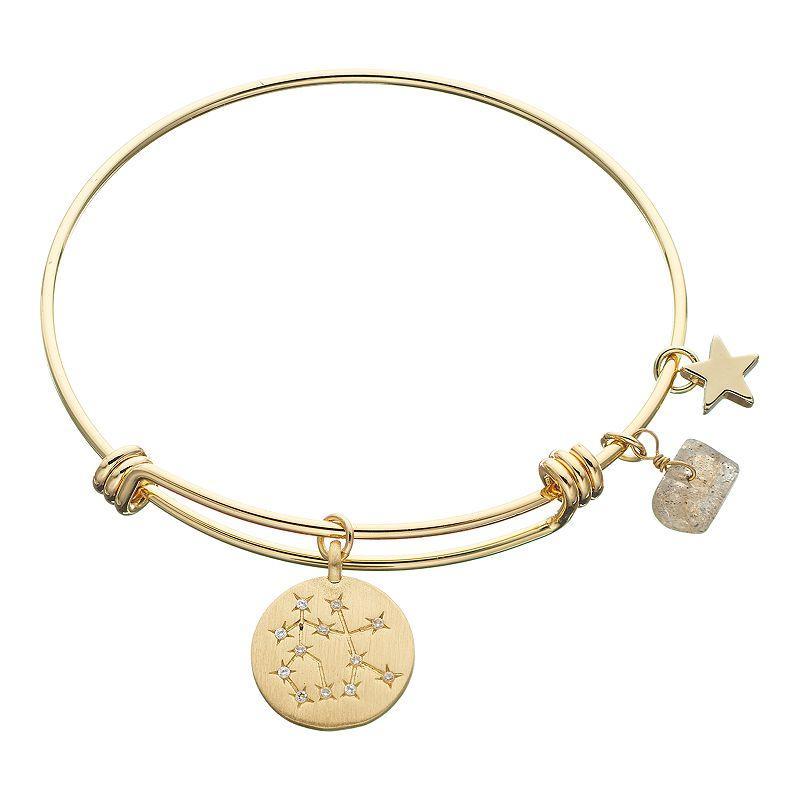 City Luxe Horoscope Cubic Zirconia Disk Bangle Bracelet with Genuine Stone & Star Charm, Womens, Gold Tone Gemini Product Image