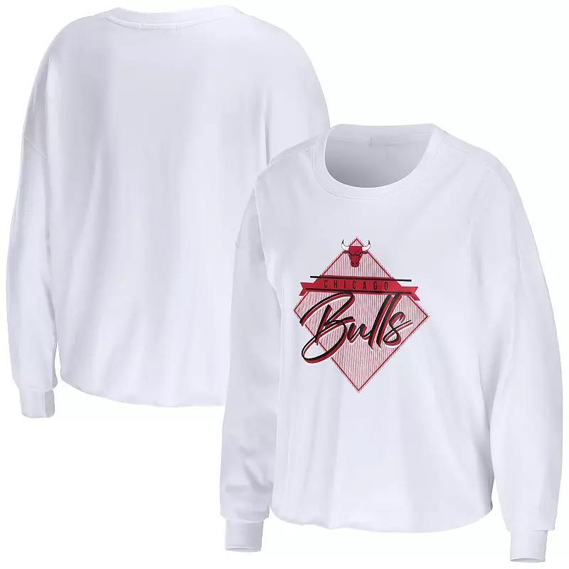 Womens Wear by Erin Andrews White Chicago Bulls Cropped Long Sleeve T-shirt Product Image