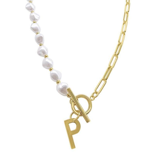 Adornia Simulated Pearl & Paperclip Chain Initial Toggle Necklace, Womens, Gold Tone Y Product Image