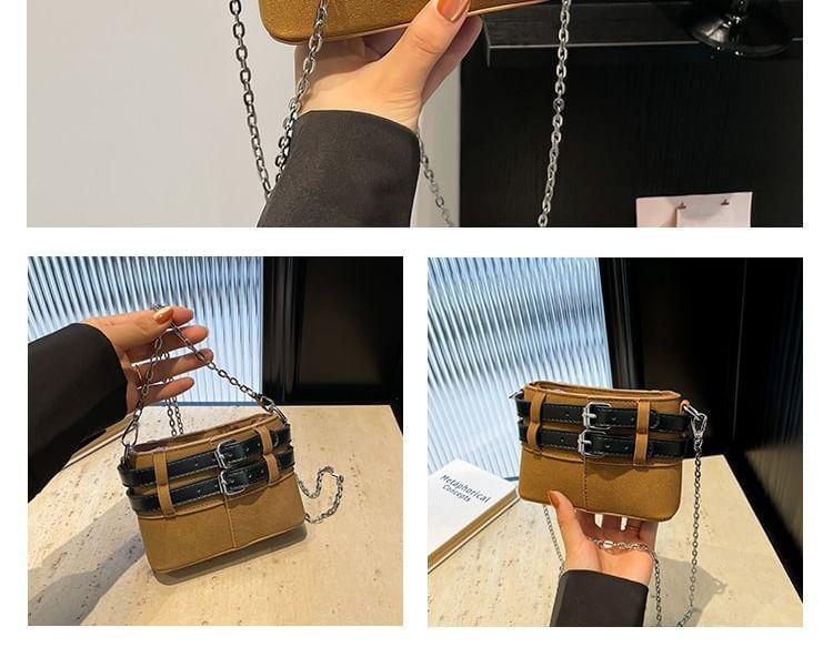 Chain Strap Buckled Faux Leather Crossbody Bag Product Image