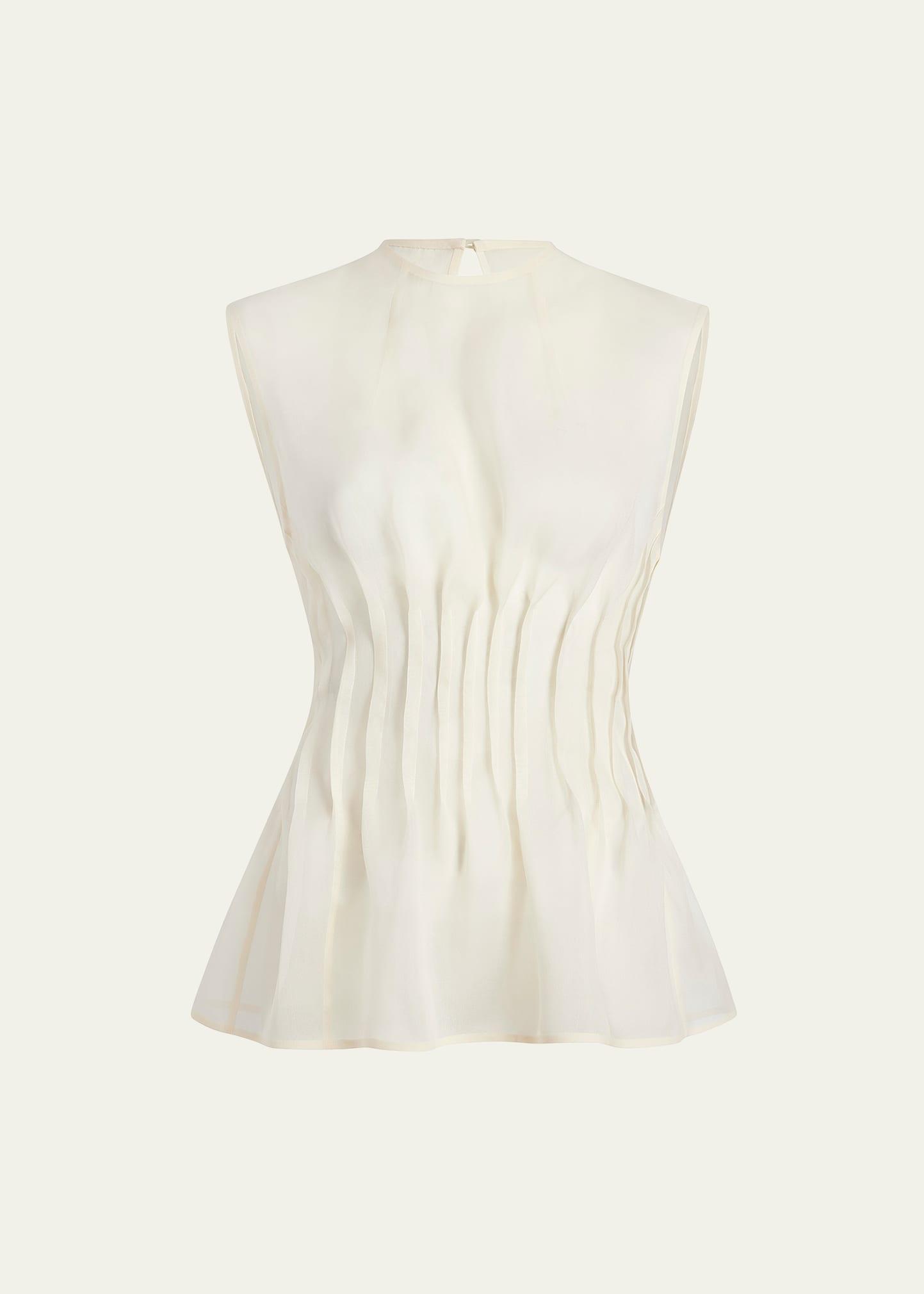 Westin Pleated Silk Top In Ivory Product Image