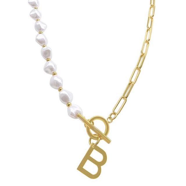 Adornia Simulated Pearl & Paperclip Chain Initial Toggle Necklace, Womens, Gold Tone Y Product Image