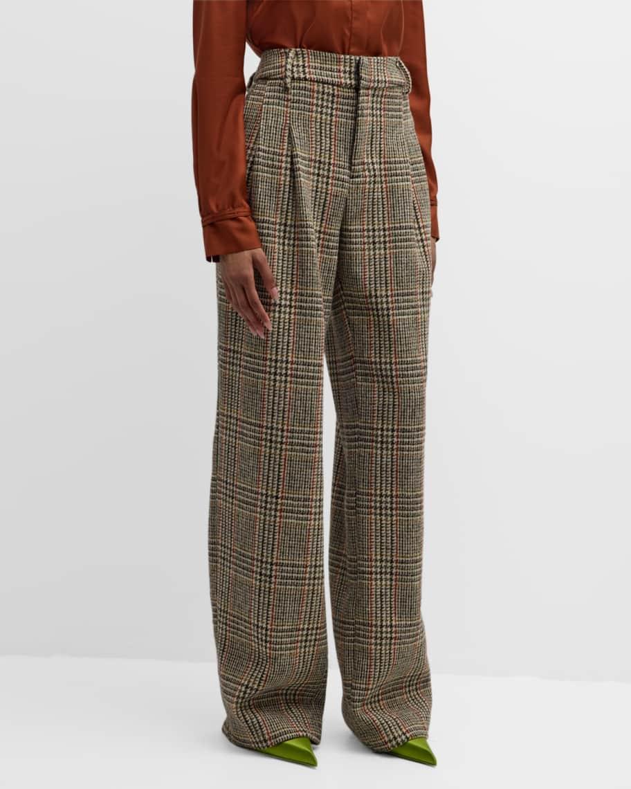 Houndstooth Check Pleated Straight-Leg Pants product image