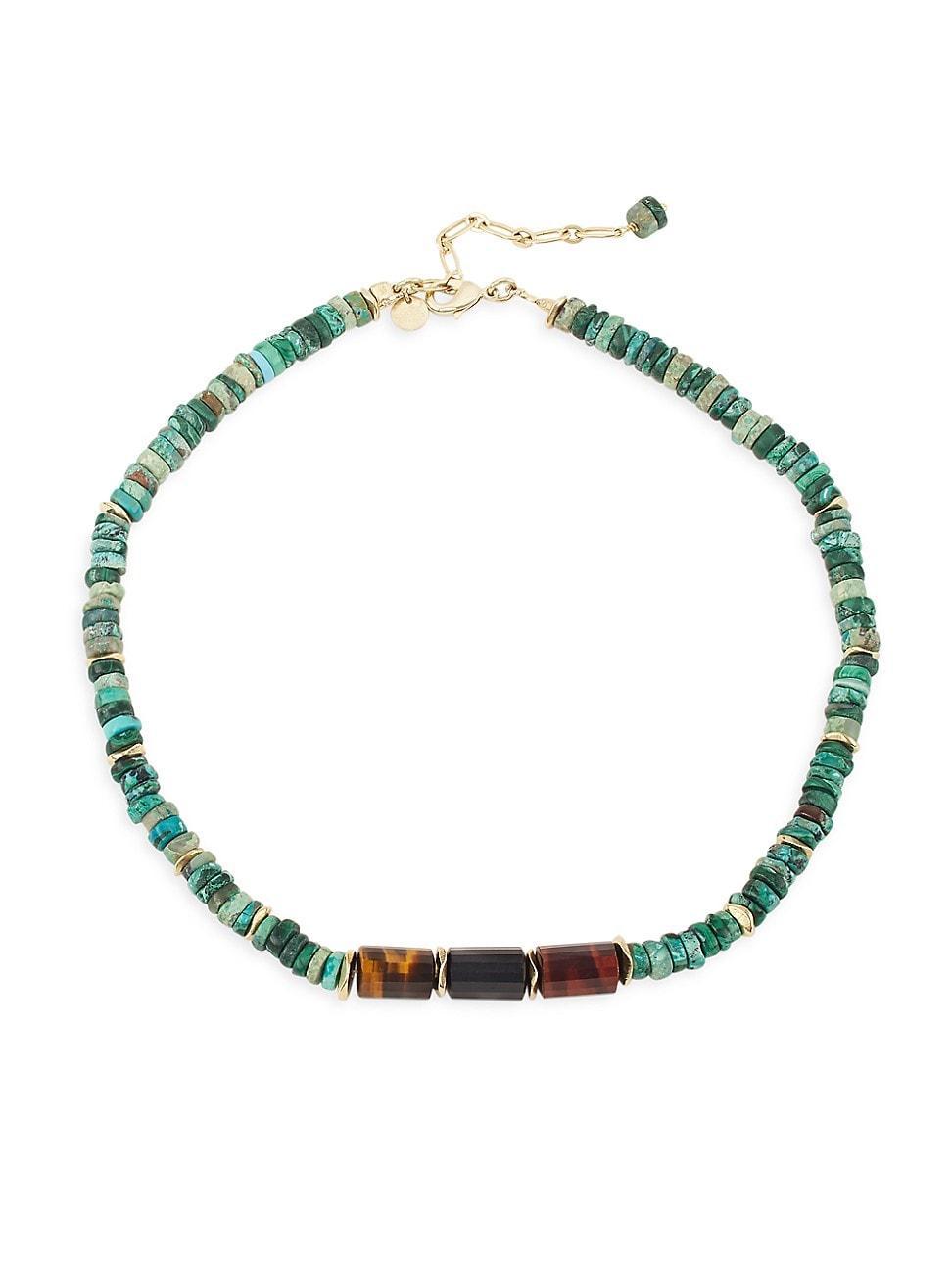 Womens Puka Kaki Chrysocolla, Tiger Eye & 24K Gold-Plated Brass Necklace Product Image