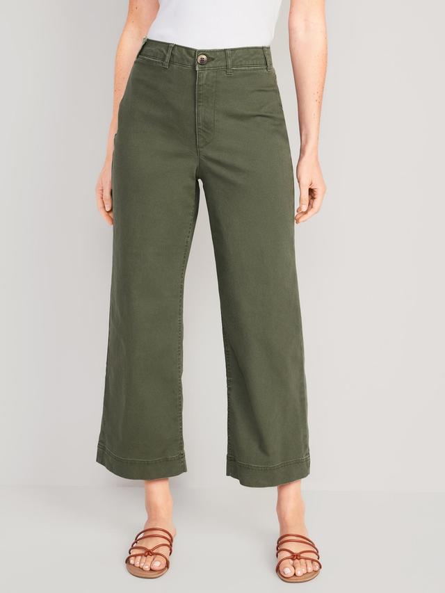 High-Waisted Wide-Leg Cropped Chino Pants for Women Product Image