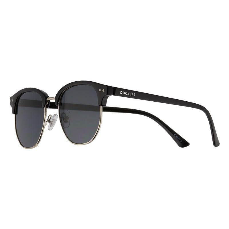 Mens Dockers Black & Silver Round Sunglasses Product Image