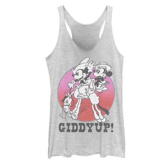 Disneys Mickey Mouse And Minnie Giddyup! Juniors Racerback Tank Top, Girls White Grey Product Image