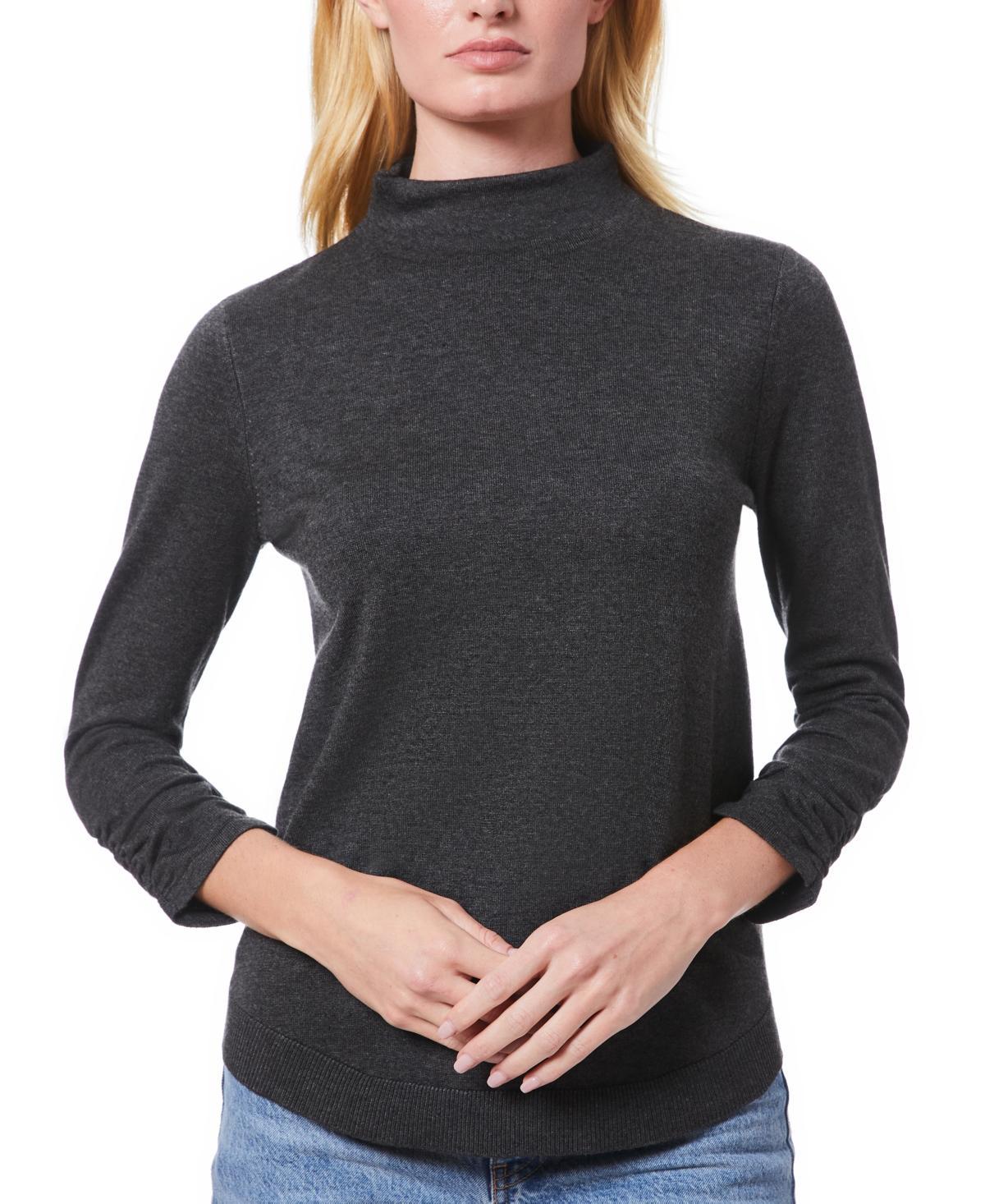 Melissa Paige Womens Ruched-Sleeve Funnel-Neck Sweater Product Image