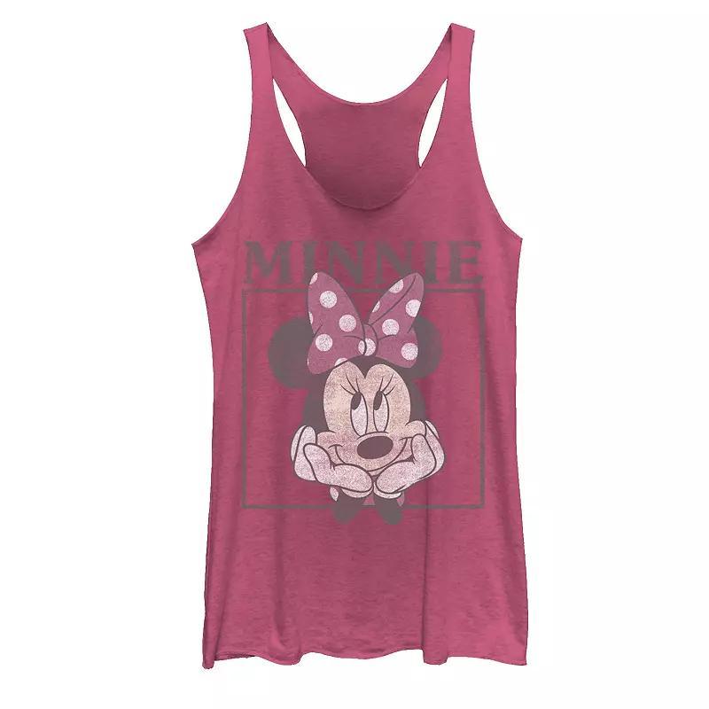 Disneys Minnie Mouse Distressed Framed Portrait Juniors Racerback Tank Top, Girls Pink Grey Product Image