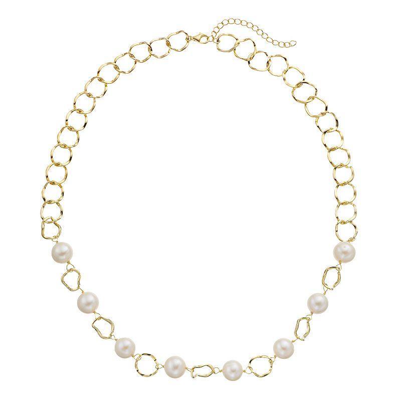 14k Gold Over Silver Cultured Freshwater Pearl Adjustable Necklace, Womens Gold Tone Product Image