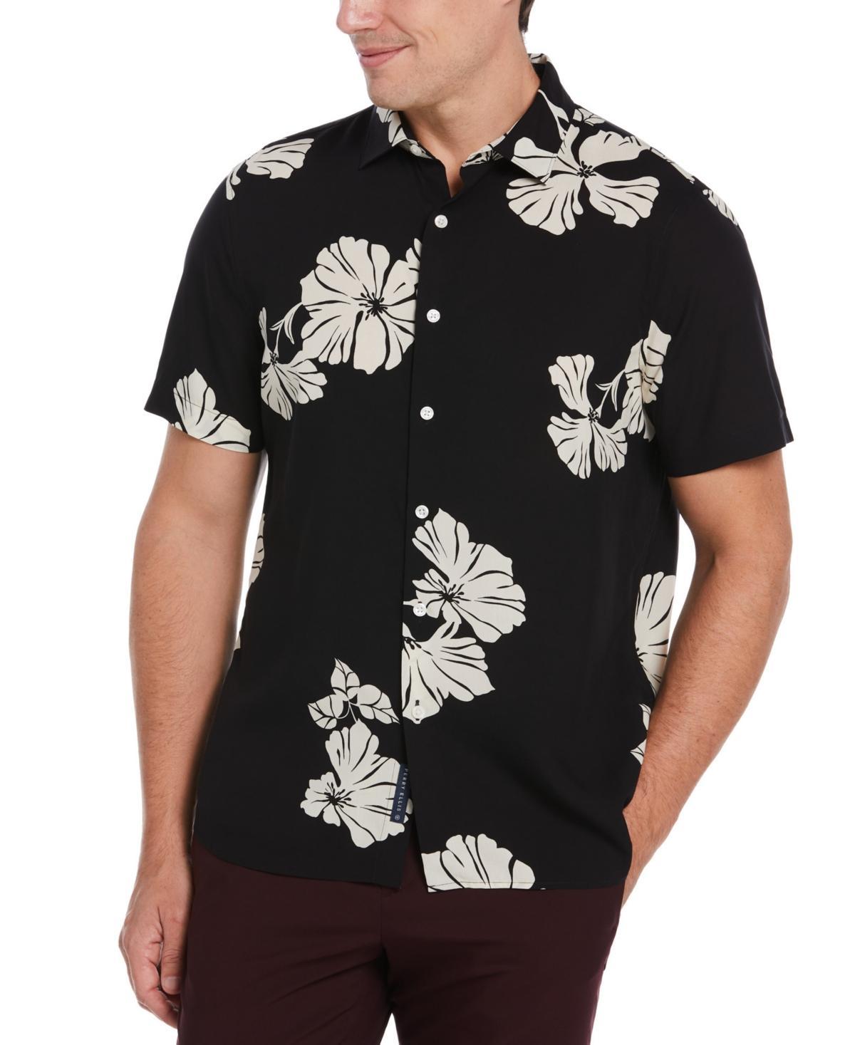 Perry Ellis Mens Contemporary Floral Print Short Sleeve Button-Front Shirt Product Image