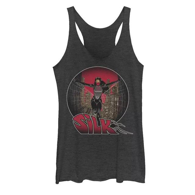 Juniors Marvel Silk City Skyline Graphic Tank Top, Girls Black Grey Product Image