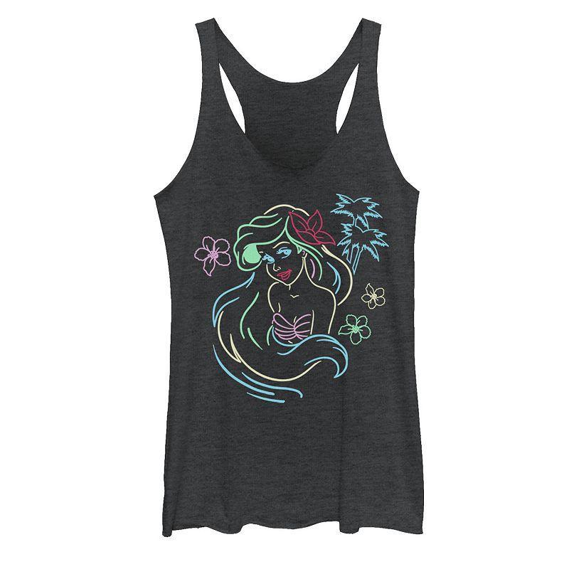 Disneys Little Mermaid Ariel Neon Lights Racerback Juniors Tank Top, Girls Black Grey Product Image