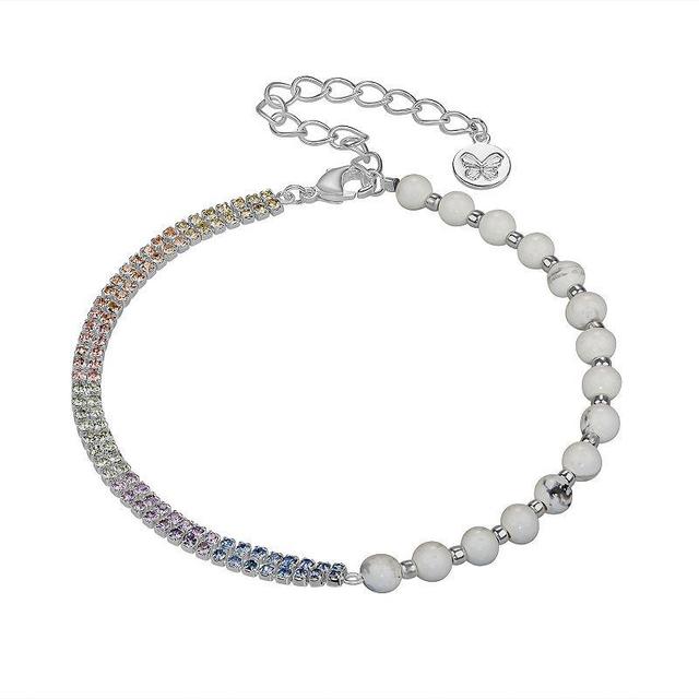 Brilliance Fine Silver Plated Crystal & Gemstone Bead Bracelet, Womens Gold Tone Howlite Product Image