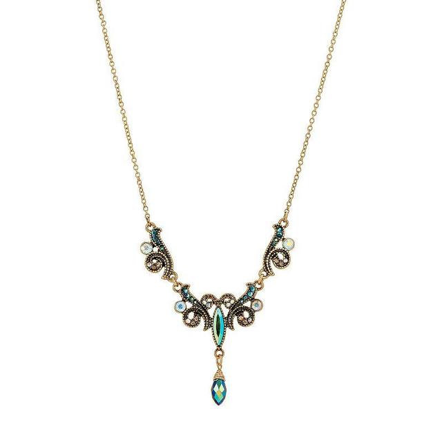 1928 Antiqued Gold Tone Aurora Borealis Simulated Crystal Bead Droplet Necklace, Womens, Multi Product Image