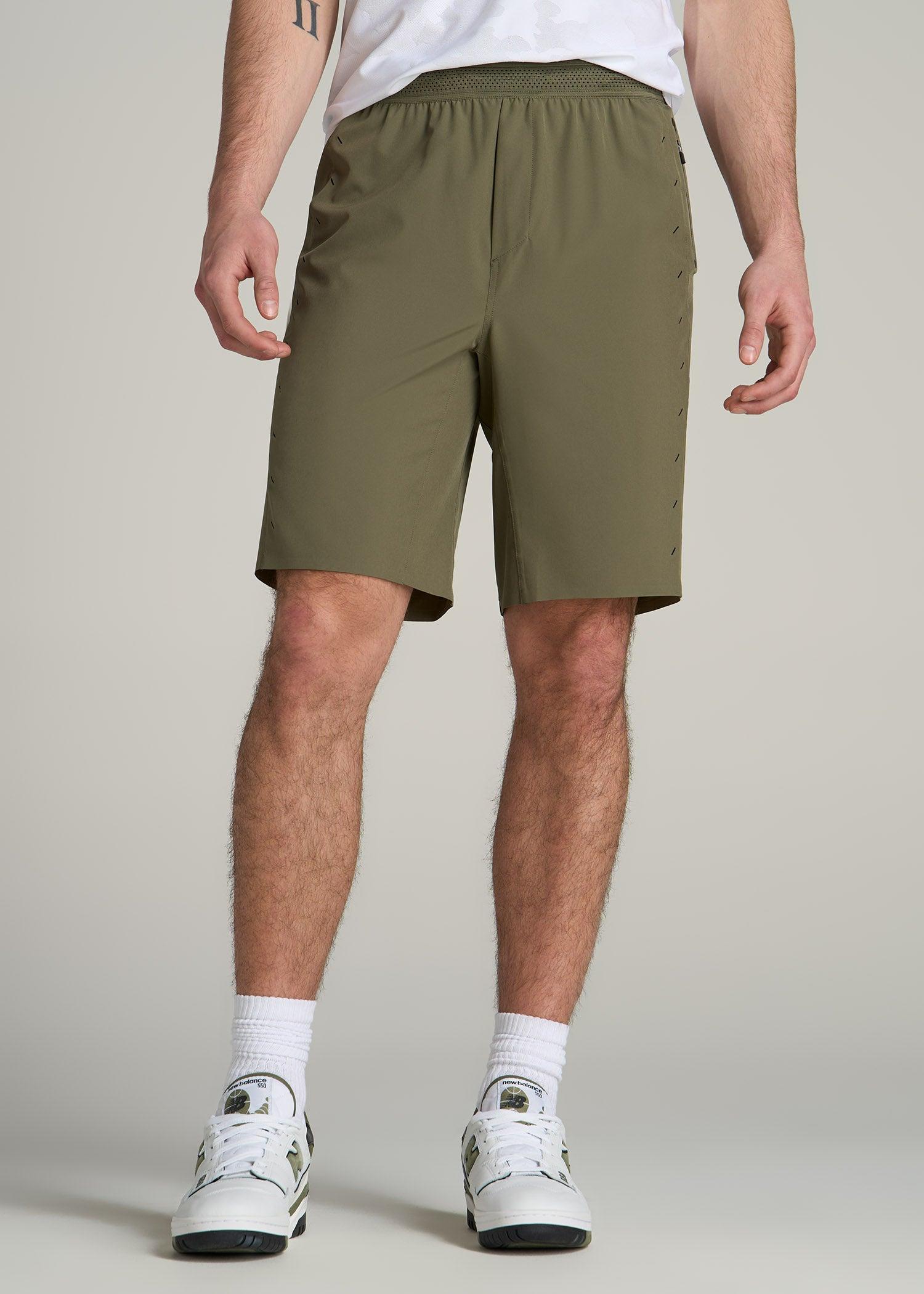 Featherweight Perforated Training Shorts for Tall Men in Olive Male Product Image