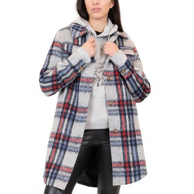 Juniors Coffee Shop Plaid Faux Wool Shacket, Womens Product Image