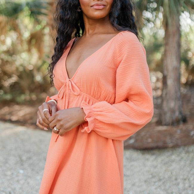 Ultimate Getaway Orange V-Neck Mini Dress FINAL SALE Product Image