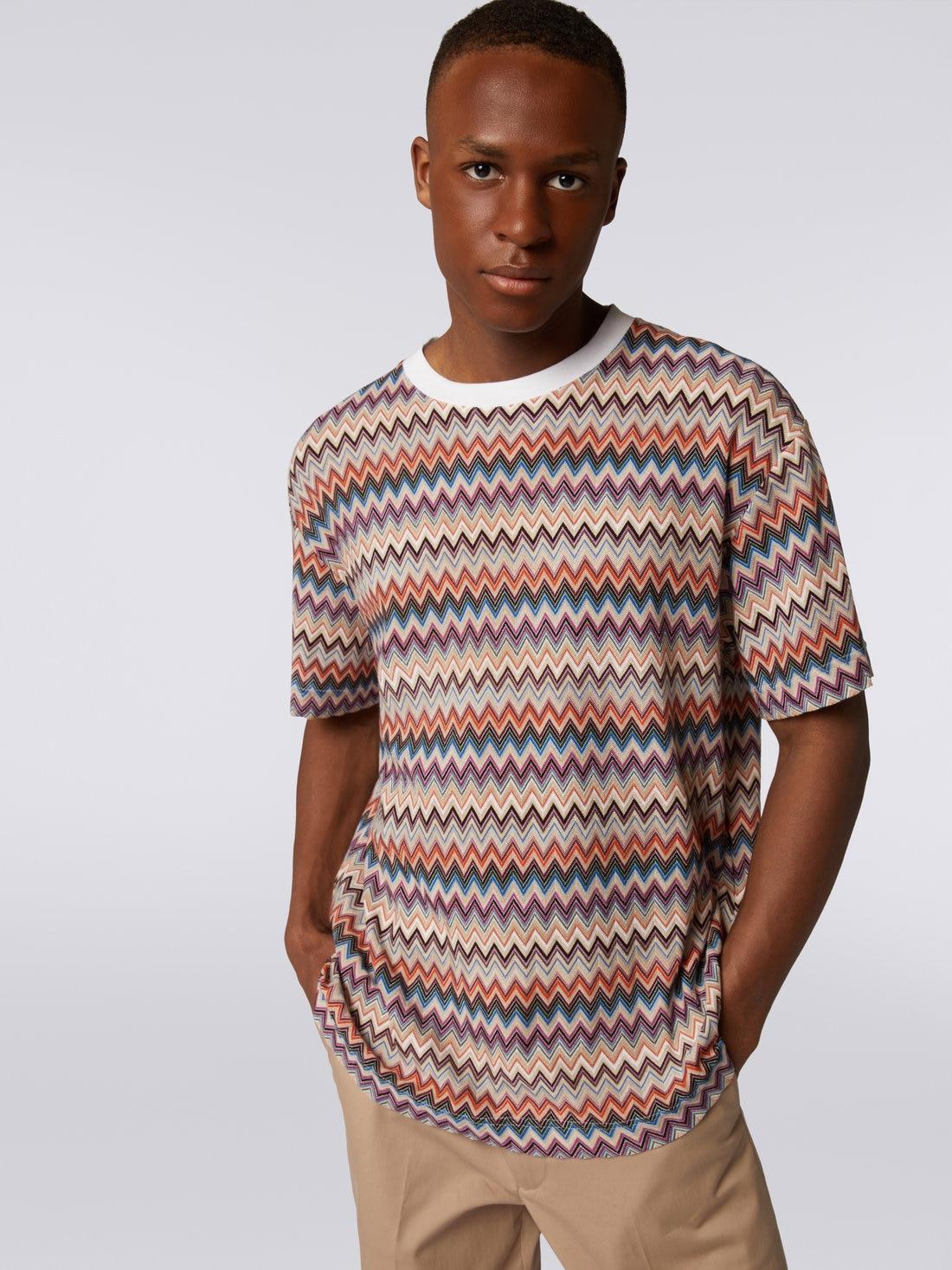 Cotton and viscose chevron crew-neck T-shirt White | Missoni Product Image