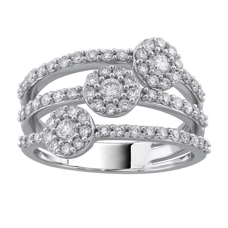 Arctic Clear 14k White Gold 1 Carat T.W. Lab-Grown Diamond Cluster Multi Row Ring, Womens Product Image