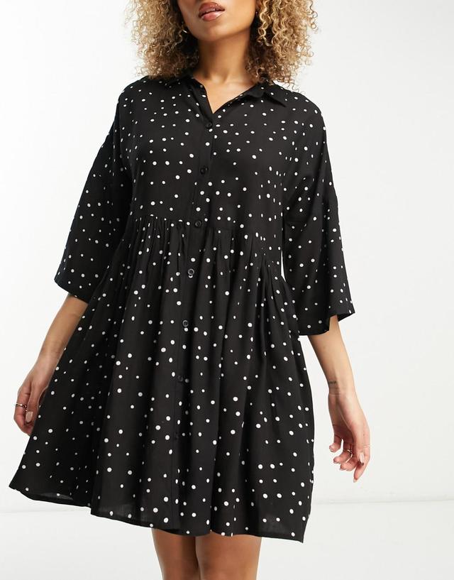 Esmee Exclusive oversized beach mini summer dress in black polka dot  Product Image