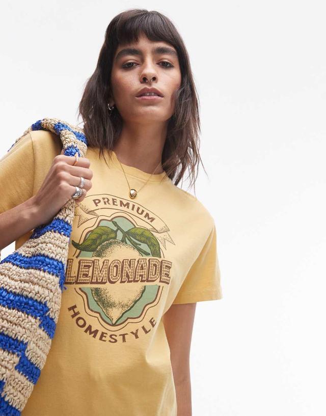 Topshop acid wash lemonade graphic tee in yellow Product Image