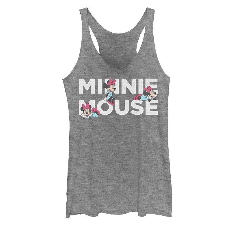 Disneys Mickey & Friends Minnie Mouse Text Portraits Juniors Racerback Graphic Tank Top, Girls Gray Grey Product Image