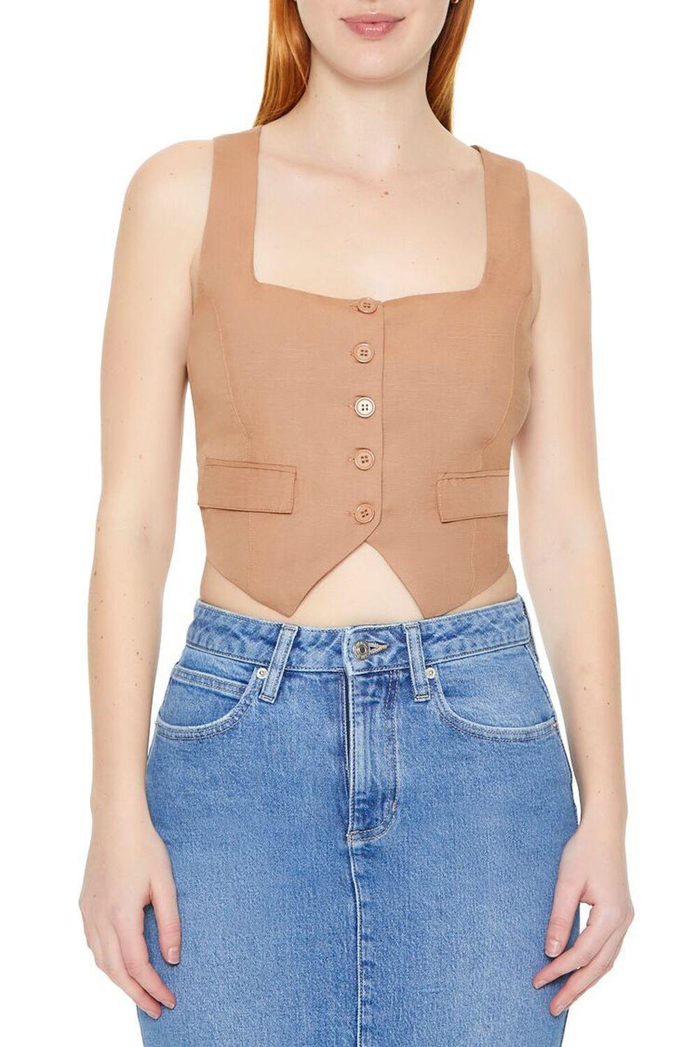 Notched Button-Up Crop Top | Forever 21 Product Image