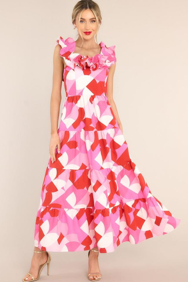 Fight The Feeling Pink & Red Print Midi Dress Product Image