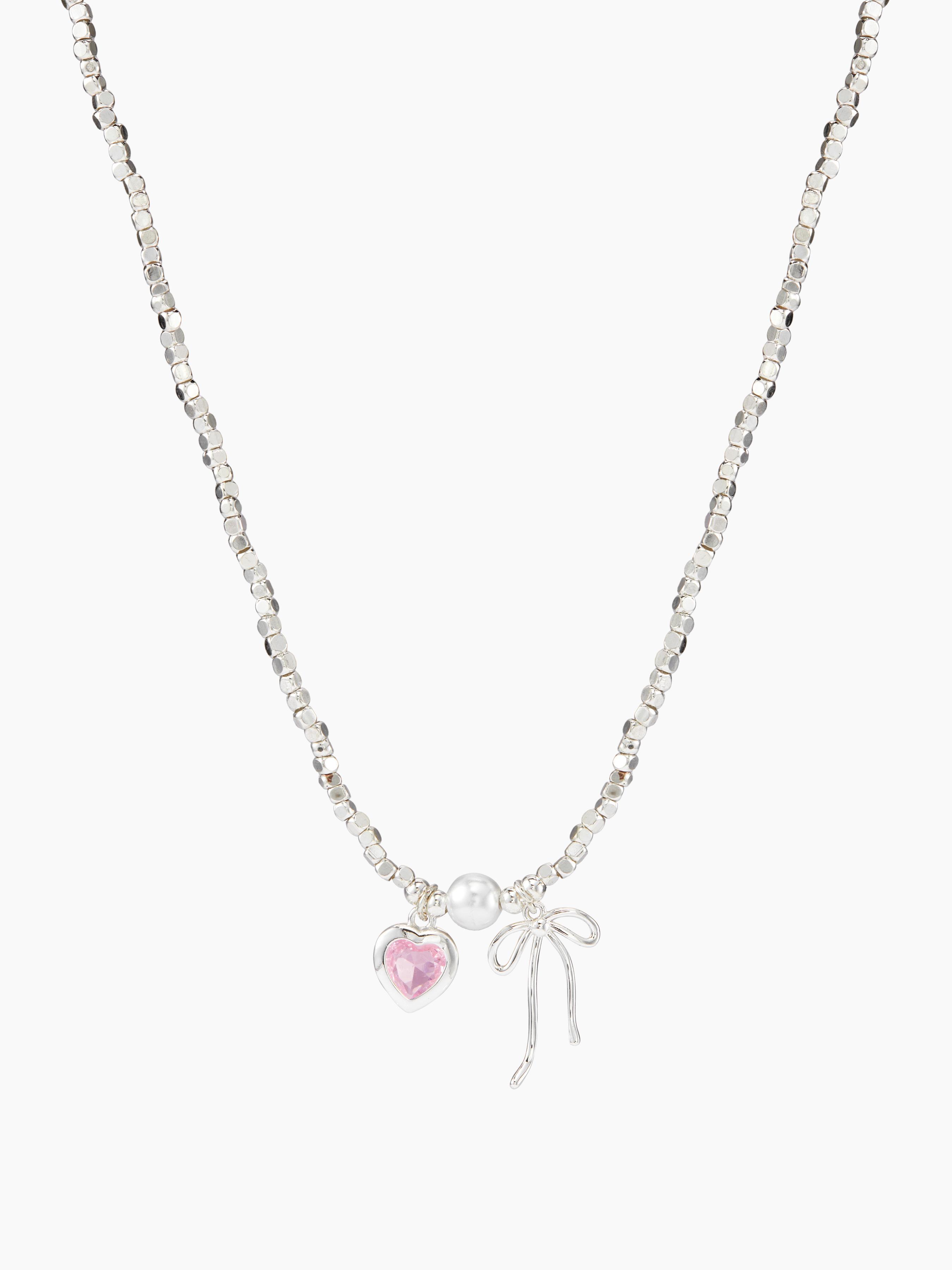 HEART & BOWKNOT &  FAUX PEARL PENDANT NECKLACE Product Image