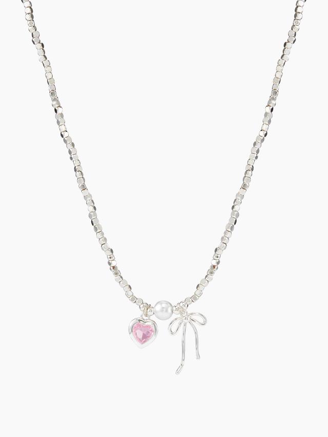 HEART & BOWKNOT &  FAUX PEARL PENDANT NECKLACE Product Image