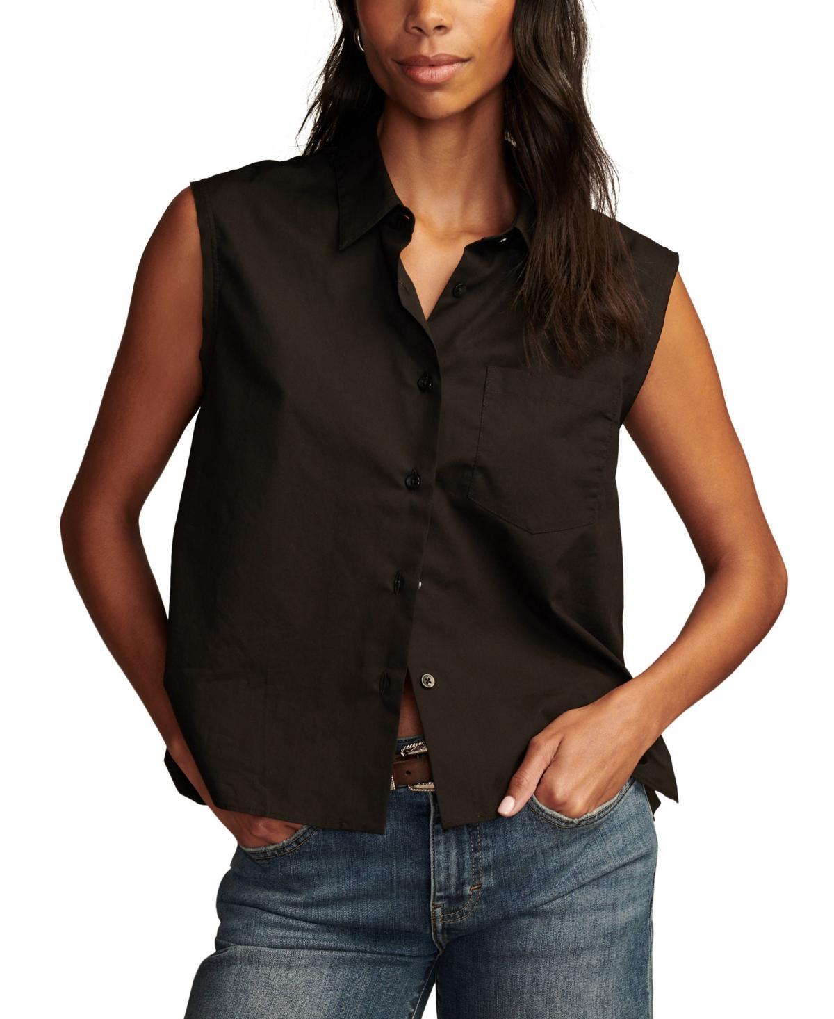 Lucky Brand Womens Cotton Sleeveless Bubble Hem Shirt Product Image