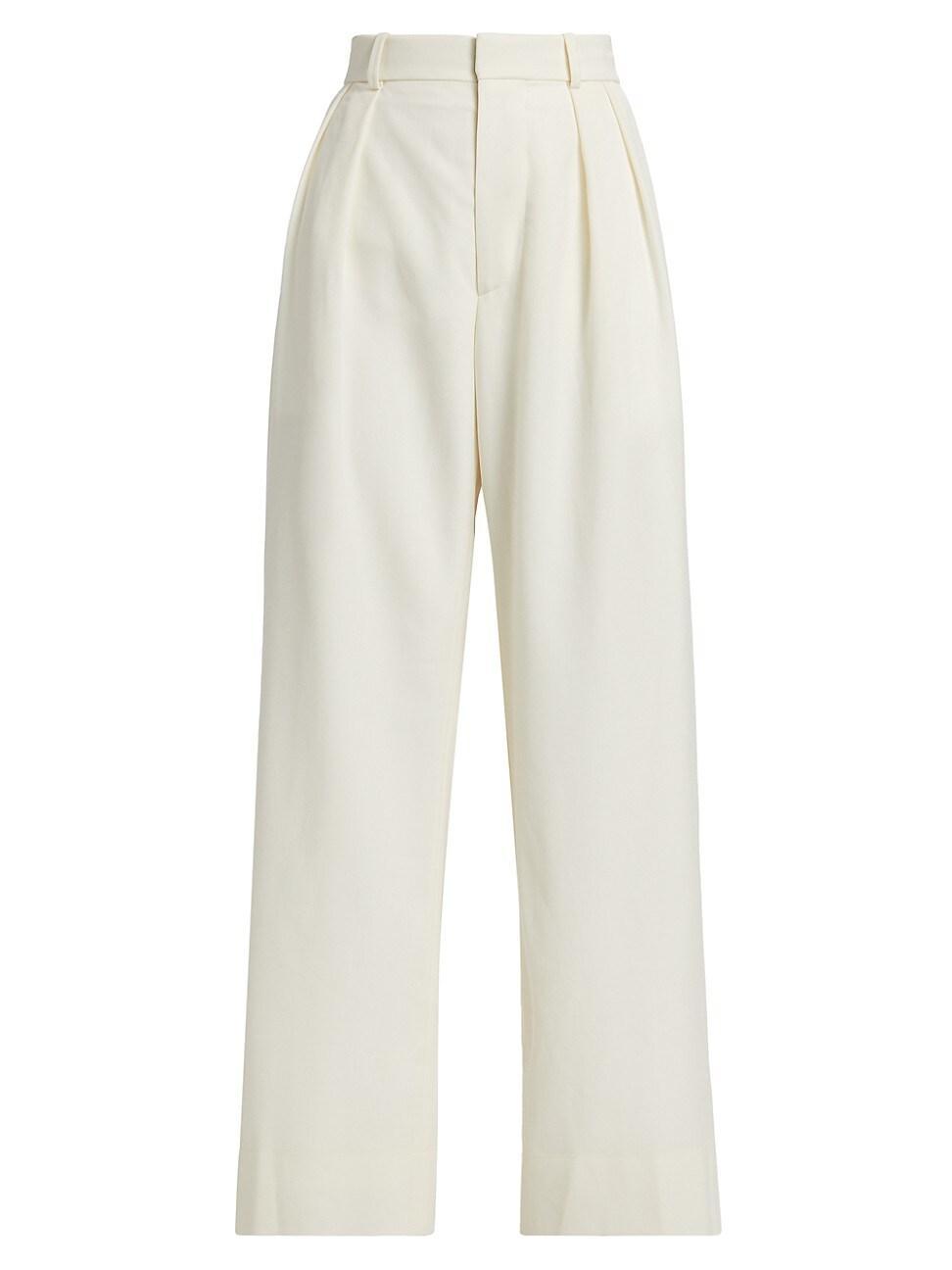 Womens Pleated Wool Low-Rise Trousers Product Image