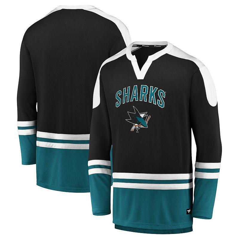 Men's Fanatics Branded Black/Teal San Jose Sharks Iconic Slapshot Long Sleeve T-Shirt Product Image