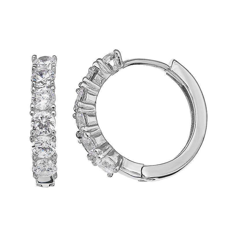 PRIMROSE Sterling Silver Cubic Zirconia Huggie Hoop Earrings, Womens, Grey Product Image