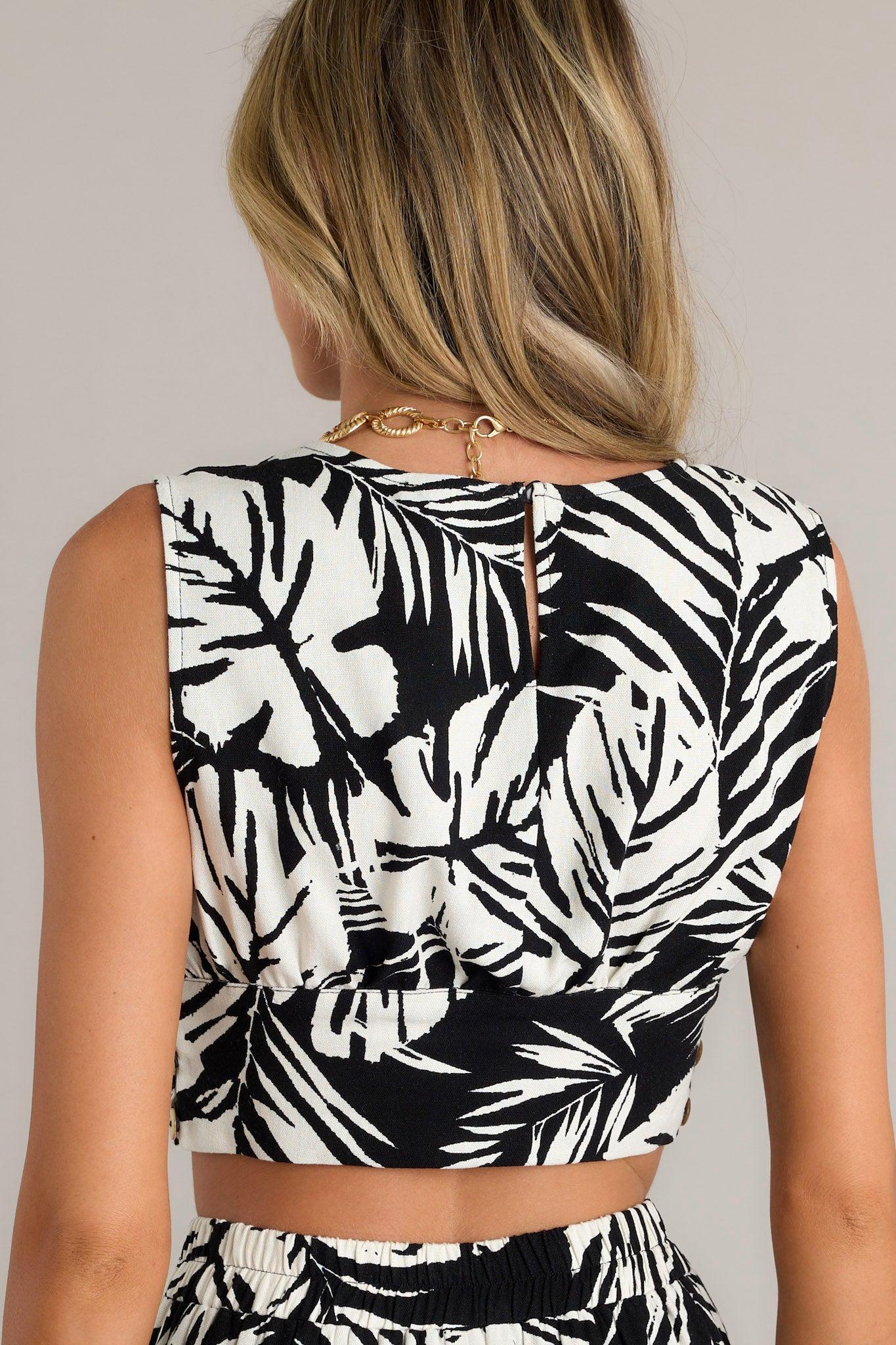 Dark Island Black Tropical Print Crop Top Product Image