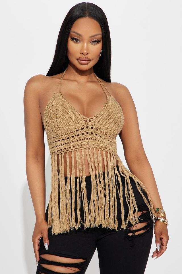 Vamos A La Playa Crochet Halter Top - Tan Product Image