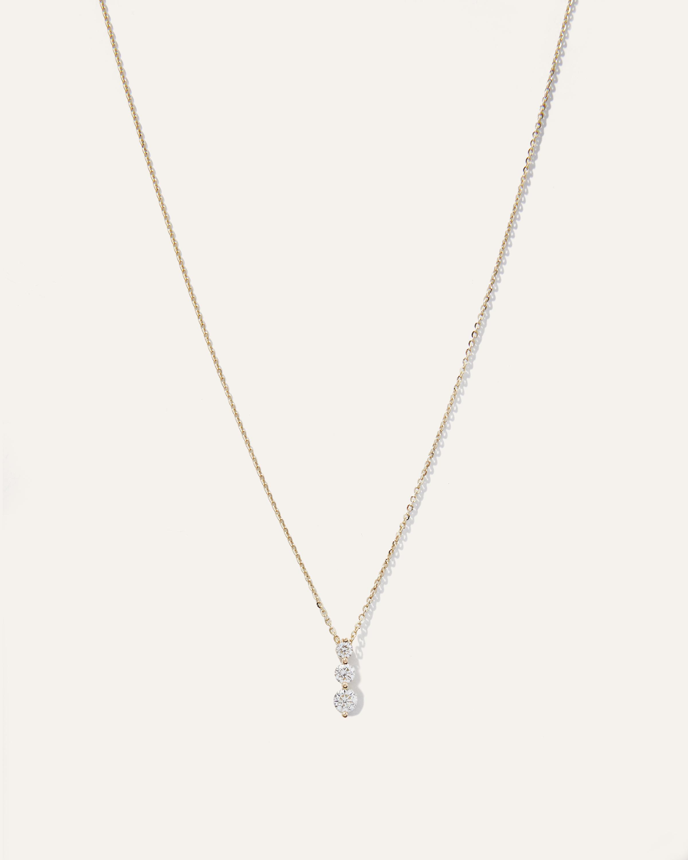 14K Gold Diamond Three Stone Drop Necklace Product Image