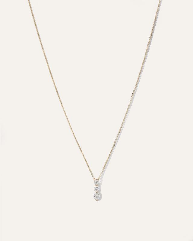 14K Gold Diamond Three Stone Drop Necklace Product Image