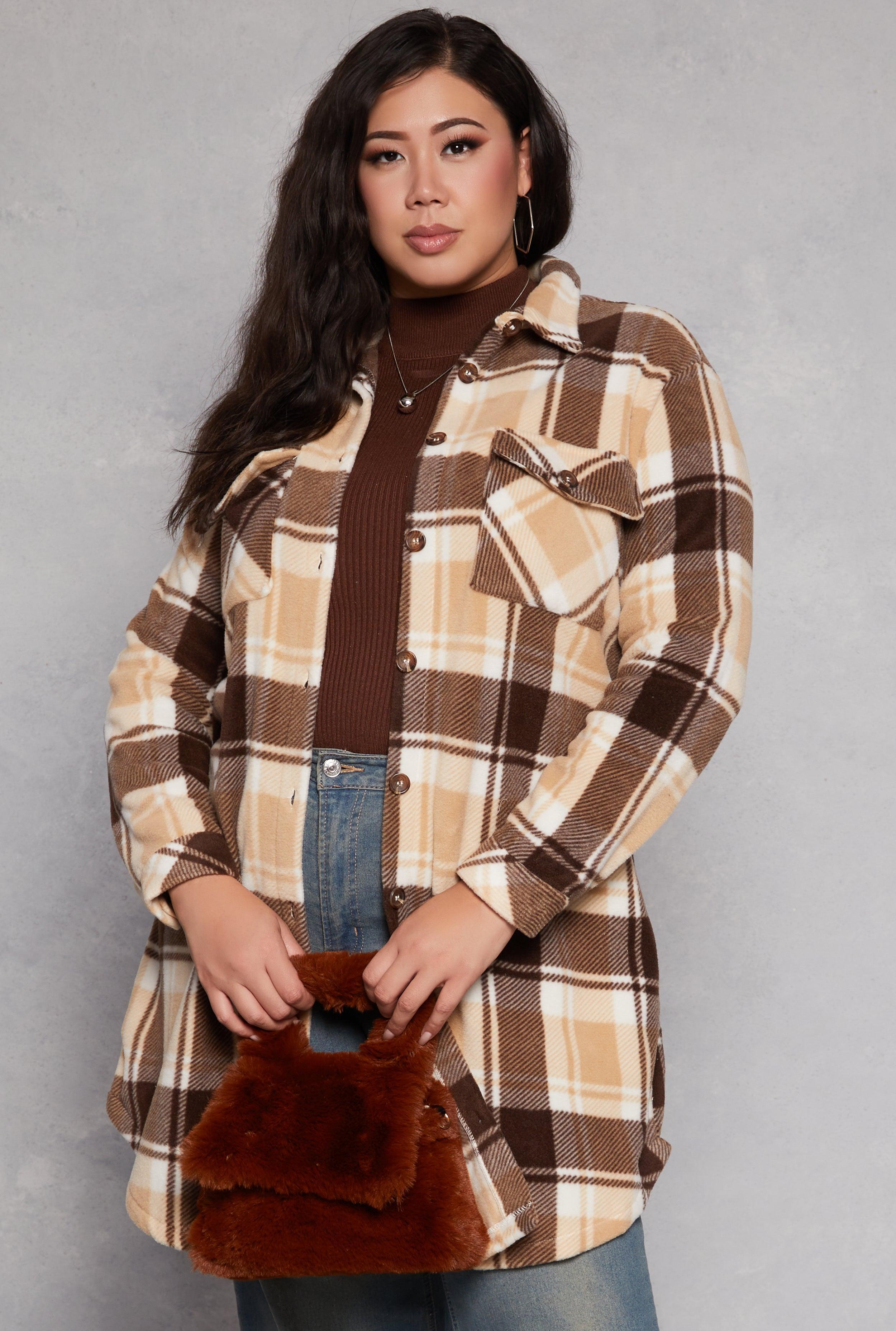 Womens Plus Size Plaid Fleece Long Shacket product image