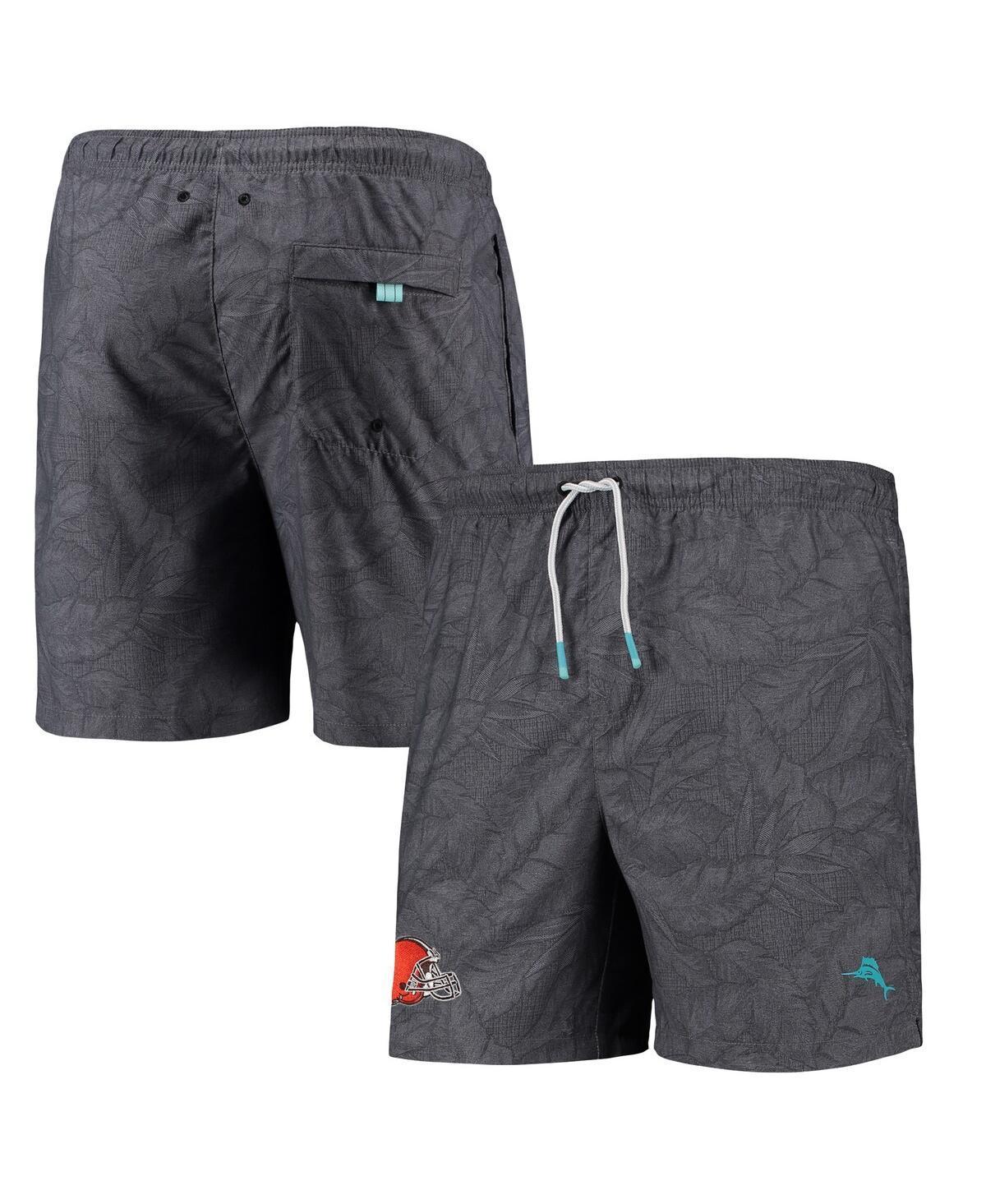 Mens Tommy Bahama Black Cleveland Browns Naples Layered Leaves Swim Trunks Product Image