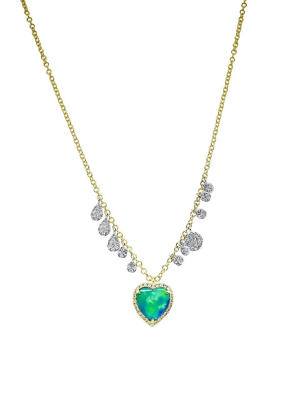 Womens 14K Yellow Gold, Opal & 0.23 TCW Diamond Pendant Necklace Product Image