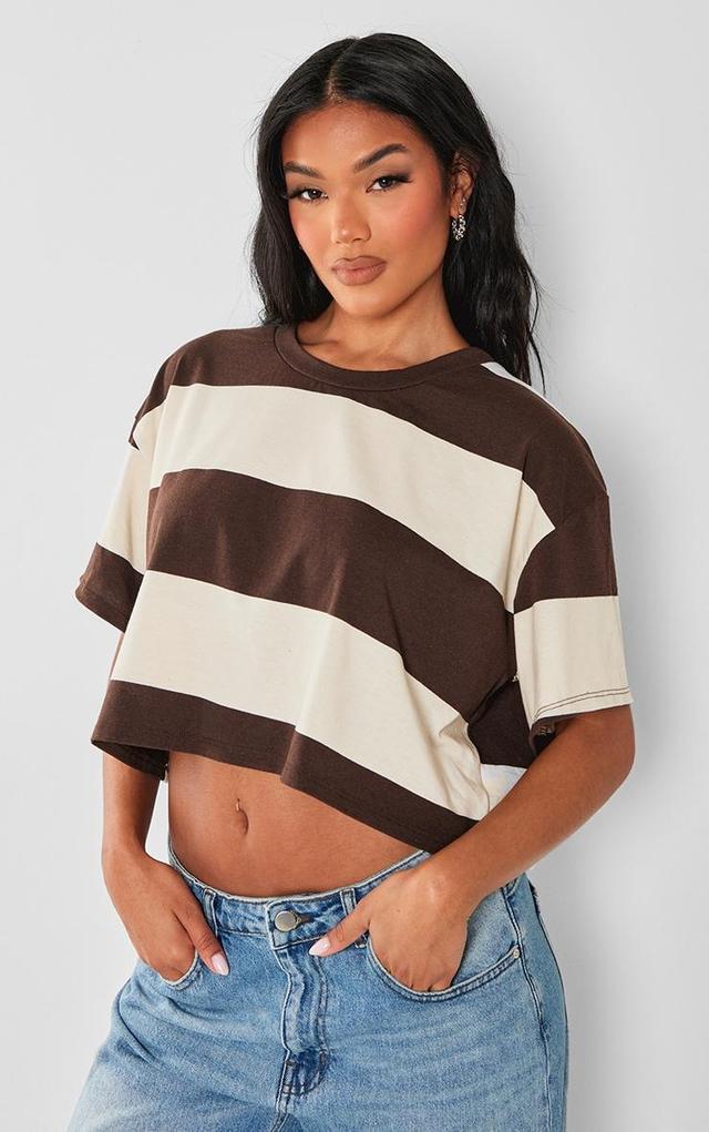 Brown Oversized Striped Crop Top Product Image