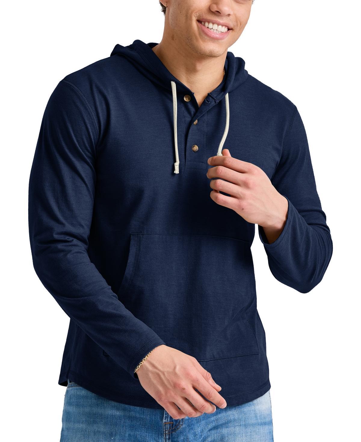 Mens Hanes Originals Cotton Henley Hooded Sweatshirt Product Image