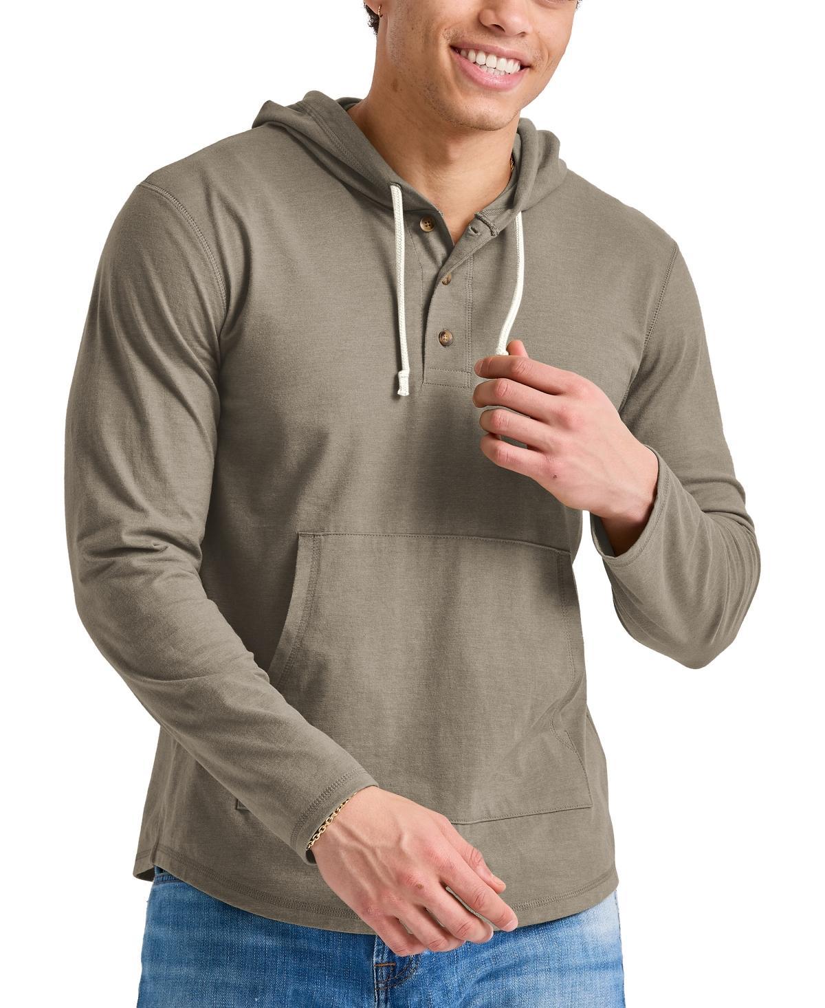 Mens Hanes Originals Cotton Henley Hooded Sweatshirt Product Image