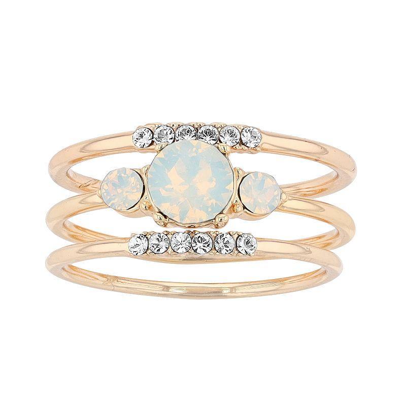 City Luxe Crystal Stack Ring Set, Womens Gold Tone White Product Image