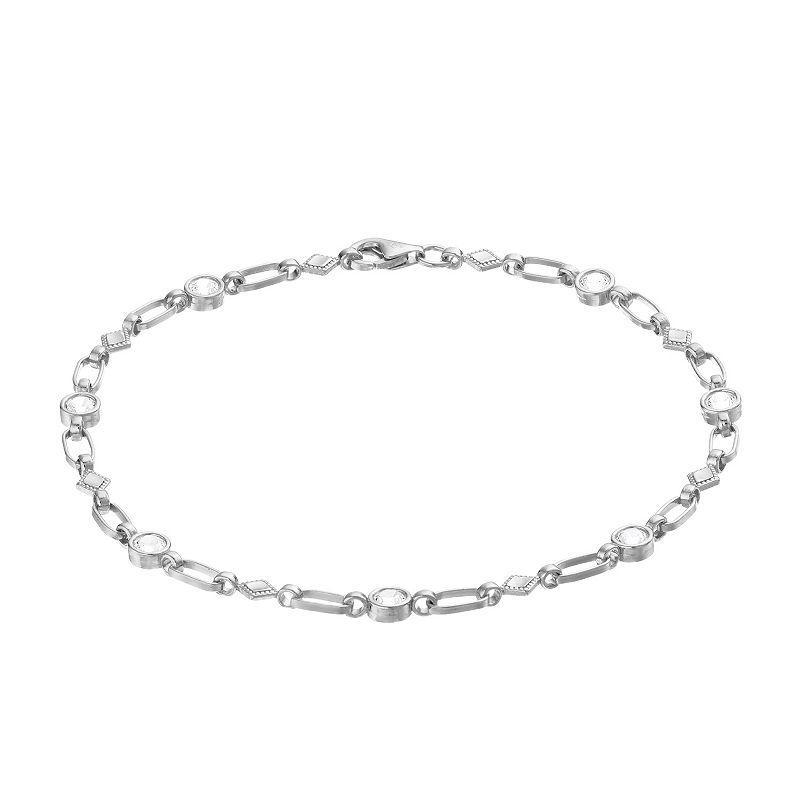 Kristen Kesho Sterling Silver Lab-Created White Sapphire Kite Link Bracelet, Womens Product Image