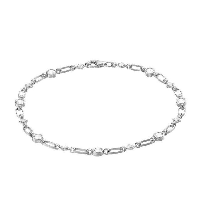 Kristen Kesho Sterling Silver Lab-Created White Sapphire Kite Link Bracelet, Womens Product Image