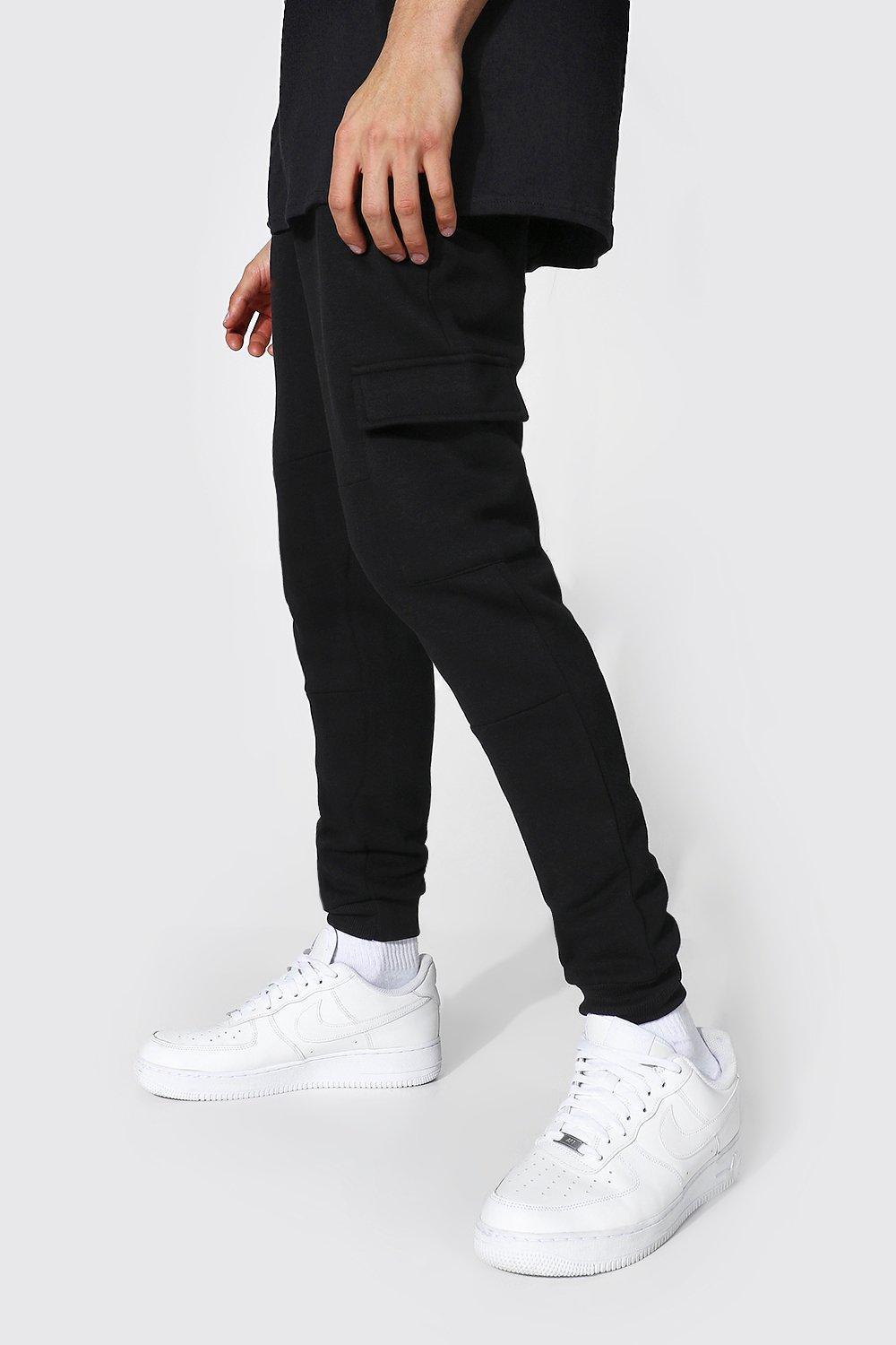 Mens Black Skinny Fit Panelled Cargo Joggers, Black Product Image