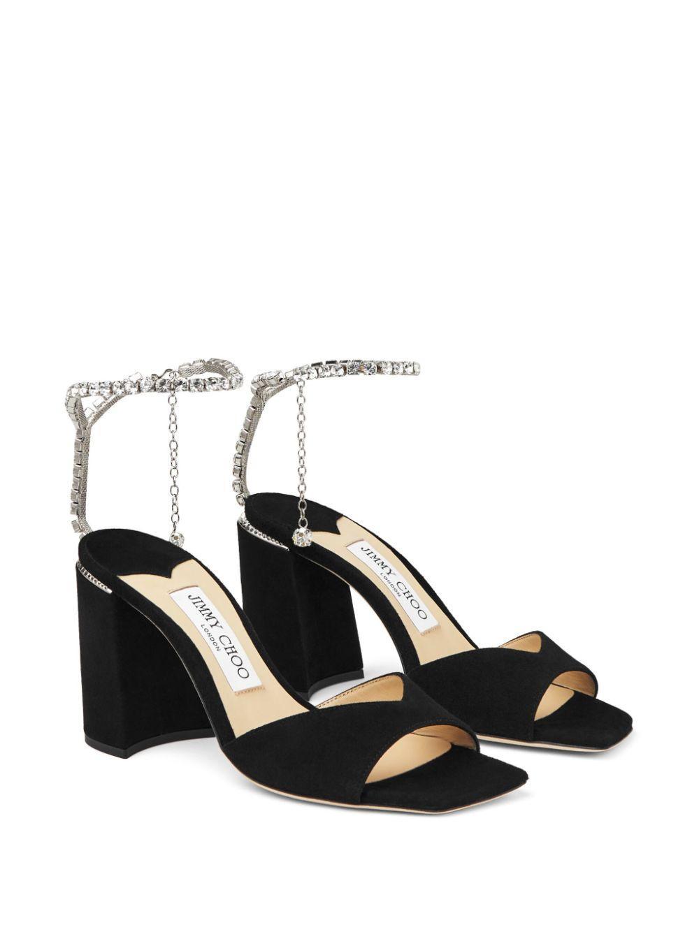 JIMMY CHOO Saeda Suede Crystal Ankle-strap Sandals In Black Crystal Product Image